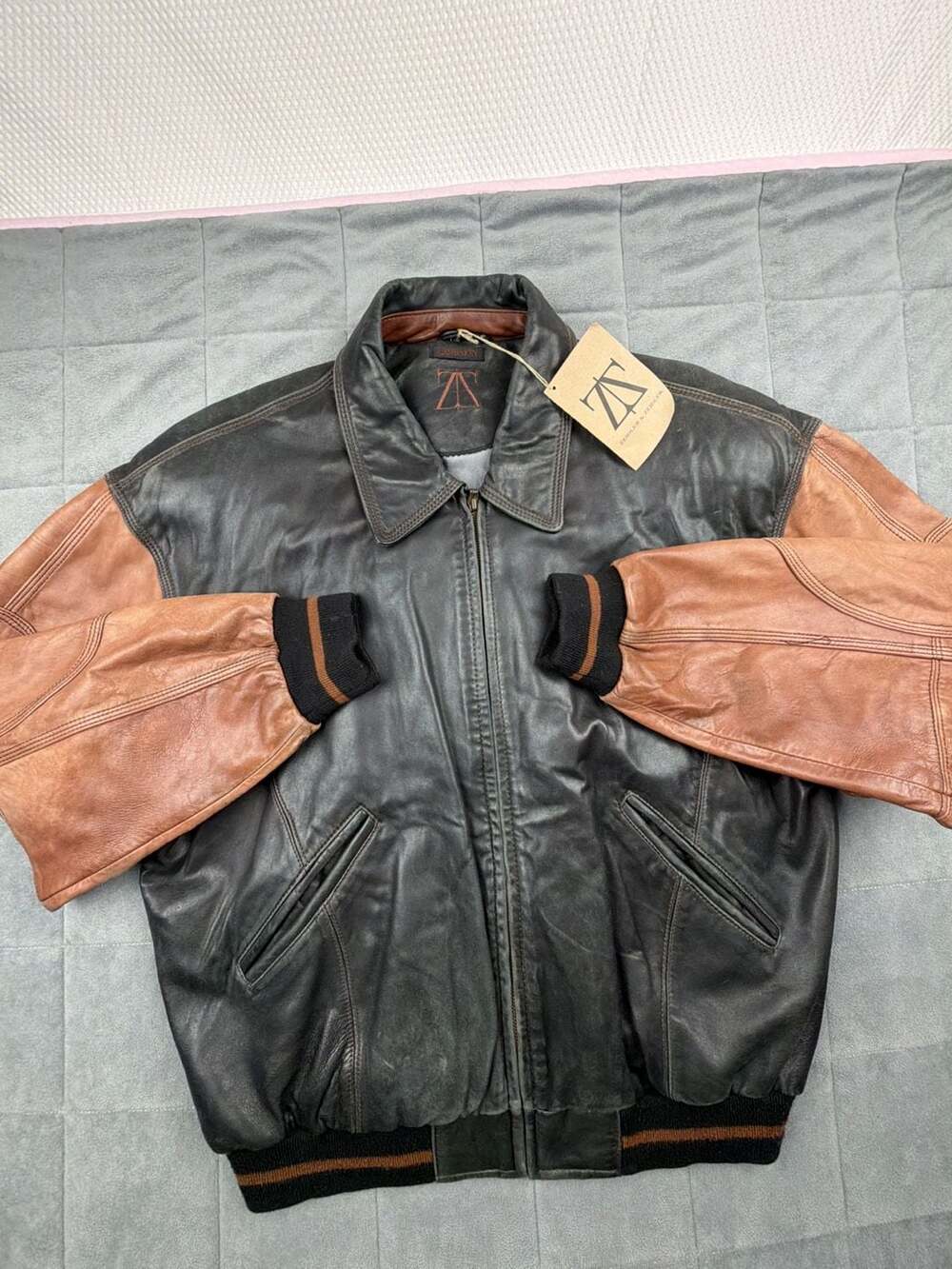 Zeidler And Zeidler Vintage Two Tone Lambskin Leather Bomber Jacket Size L